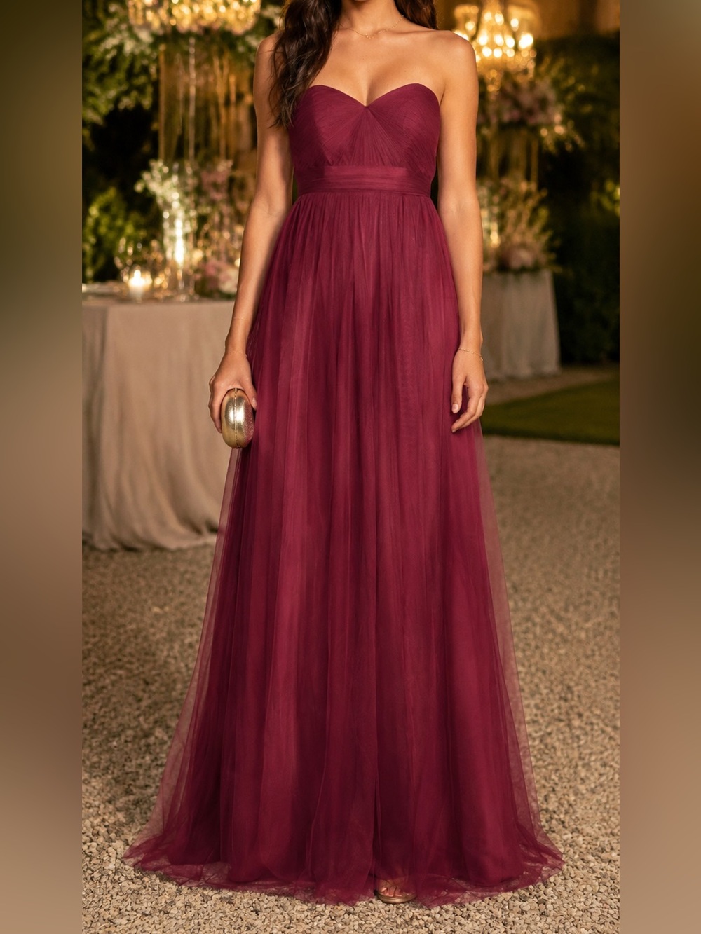 JENNY YOO Annabelle Convertible Tulle Column Gown Maxi Dress 6 Maroon Purple